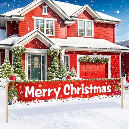 3pieces Large Happy Halloween Thanksgiving Christmas Banner Decorations,Halloween Thanksgiving Merry Christmas Yard Banner Sign Outdoor for Fall Xmas Holiday Party Supplies Decor Porch Garage Outside