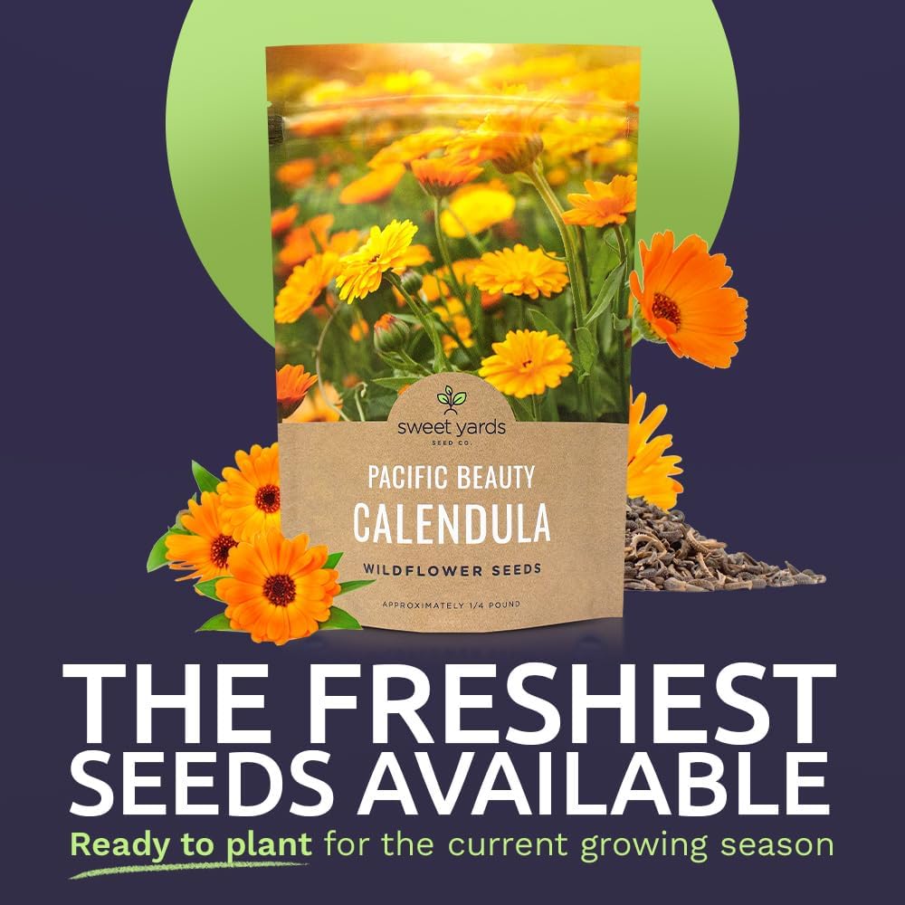 Calendula ‘Pacific Beauty Mix’ – Bulk Quarter Pound Bag – Over 12,000 Open Pollinated Non-GMO Wildflower Seeds –