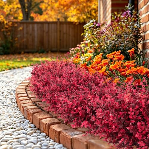 RECUTMS 13.8" 12 Bundles Artificial Flowers for Outdoors Faux Boxwood Plant