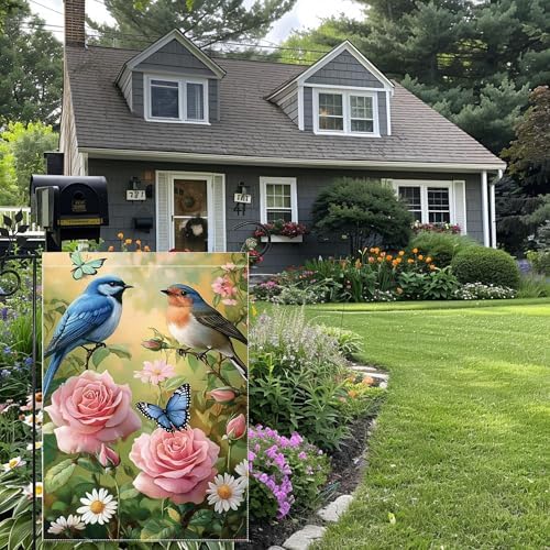 Spring Summer Bird Garden Flags for Outside 12x18 Double Sided