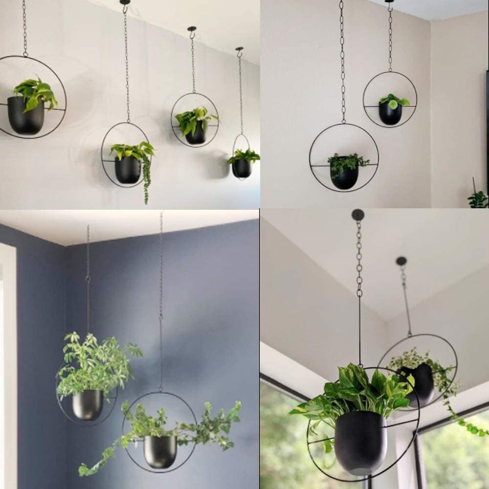 2 Pcs Hanging Planters for Indoor and Outdoor Plants with Hooks and Chains, Metal Modern Wall Ceiling Planter Hangers