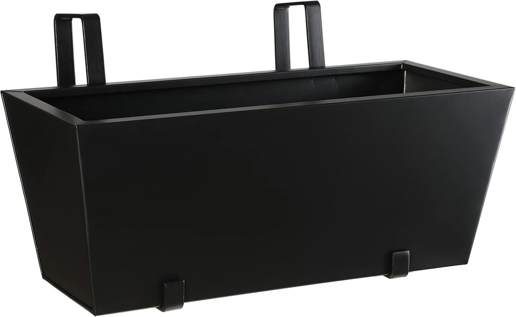 BIRDROCK HOME 1pk Metal Railing Planter - Balcony Flower Box - Deck Rail Boxes - House Apartment Plant Pot - Black