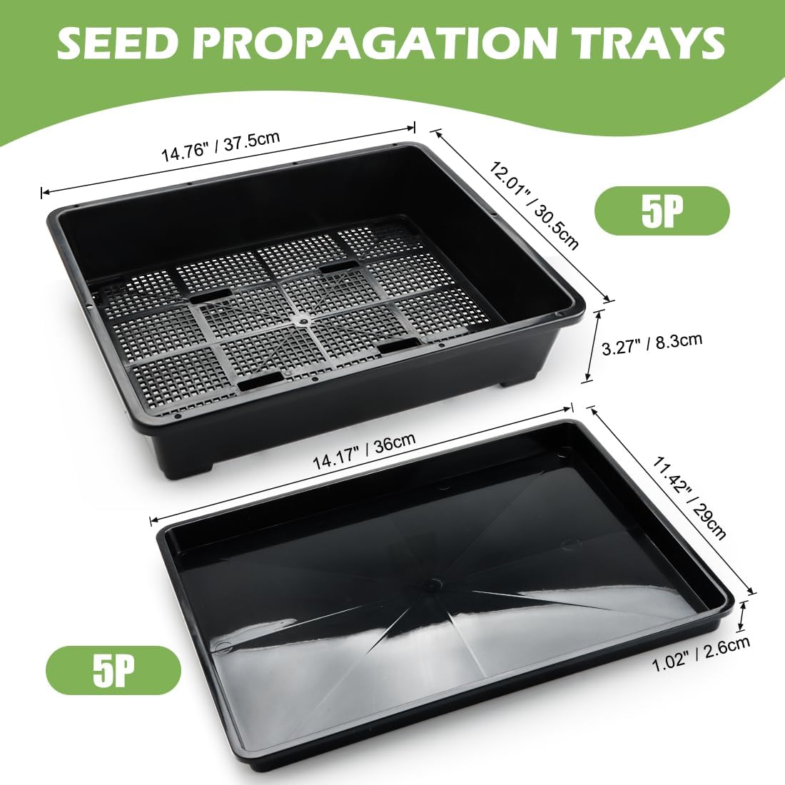 RooTrimmer 5 Pack Soil Blocking Trays(14"x12"x3"), Plastic Flat Plant Tray for Holding or Collecting Drainage Water