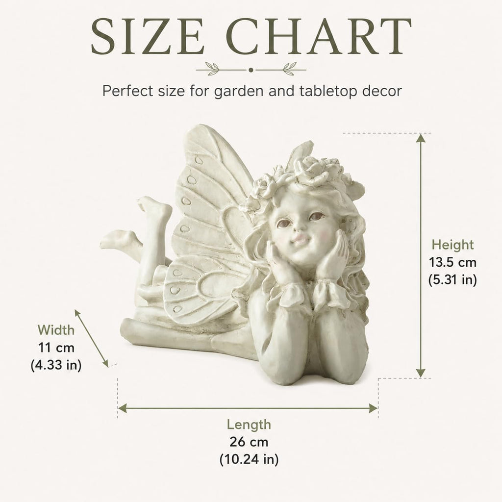 Laying Angel Garden Statue, Resin Fairy Figurine Outdoor Yard Decor | Whimsical Accent For Flower Beds, Patios, Shelves
