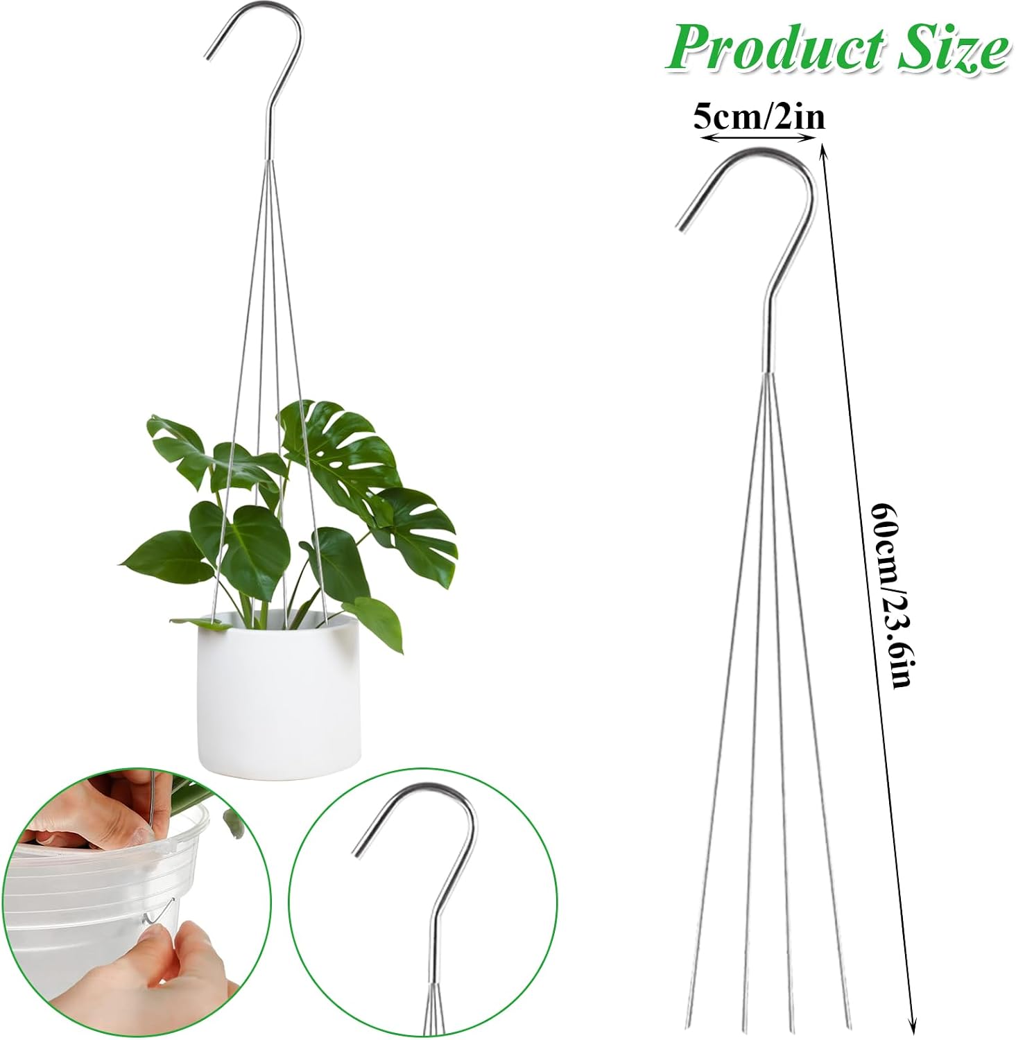 24 Inch Orchid Wire Plant Hangers for Hanging Baskets, 4-Wire | 24 Pack Wire Hangers for Plants, Replacement Hanging