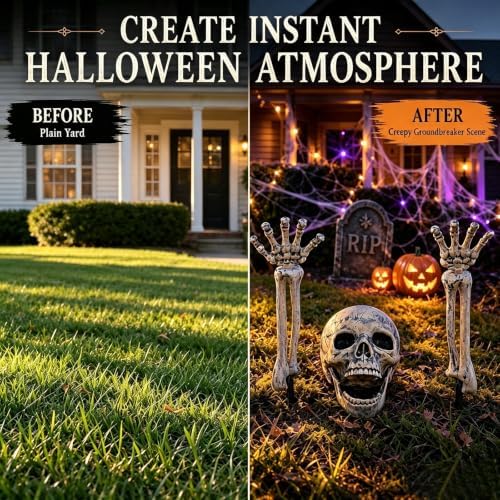 Halloween Decorations Outdoor Skeleton, Skeleton Coming Out of Ground, Scary Skulls Arms Decor for Outdoor Garden Graveyard Yard Lawn Outdoor Party Supplies