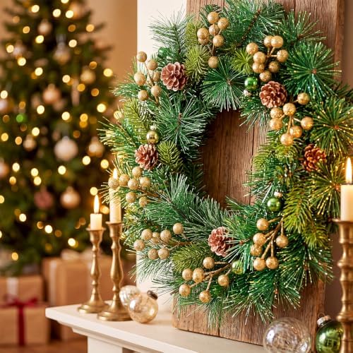 Tatuo 360 Pcs Glitter Gold Holly Berries on 60 Stems, Christmas Winter