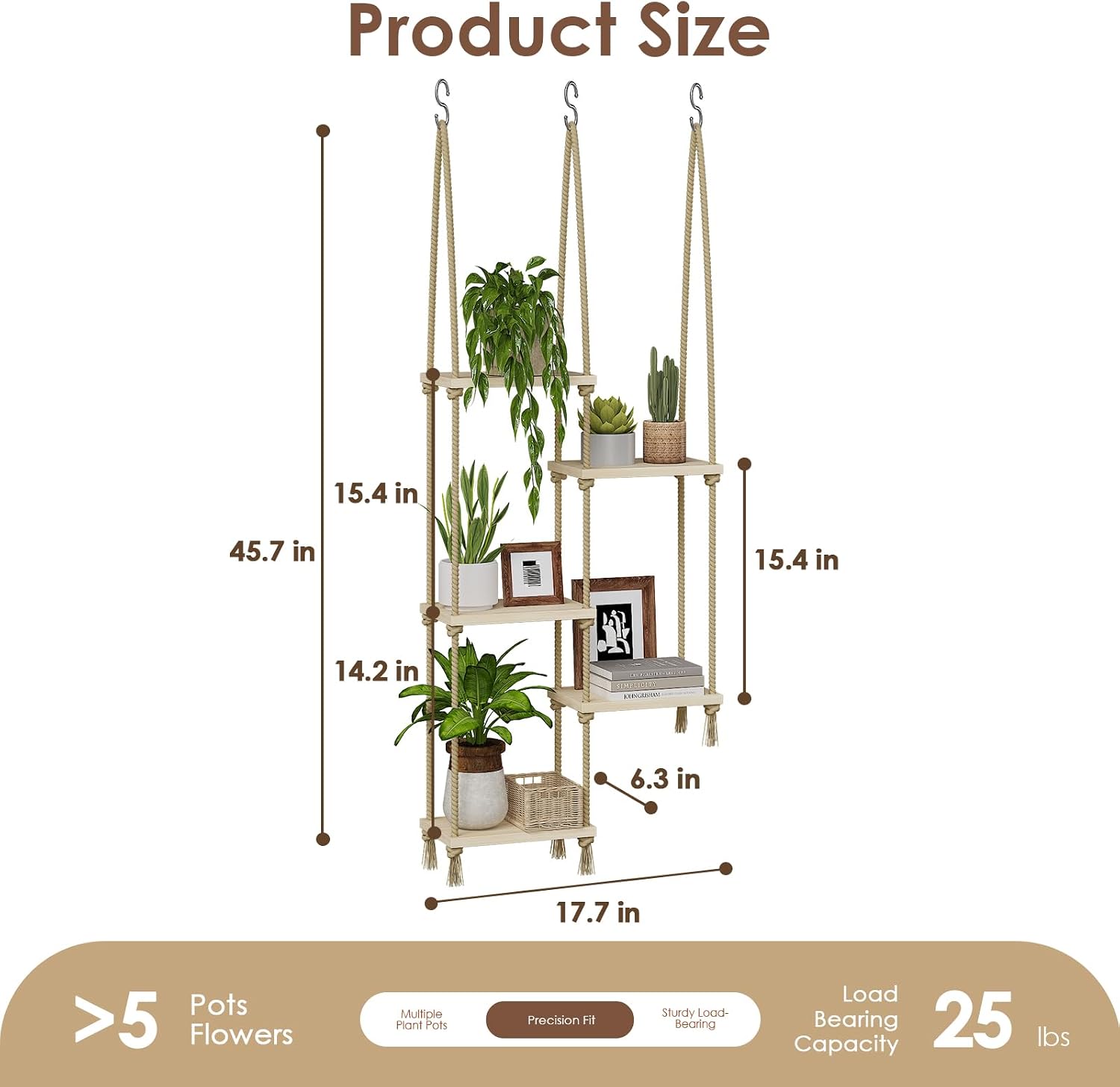 Bamworld Hanging Shelves Plant Hanger Indoor Window Plant Shelves | Wood Plant Wall Shelf Window Sill Plant Shelf