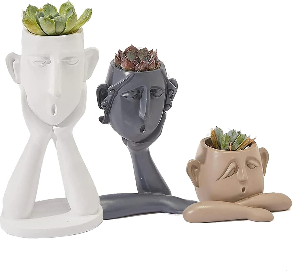 GUTE Human Face Shaped Succulent & Flower Planter Pots - Set of 3- Figurines for Garden - Indoor Outdoor Decorative