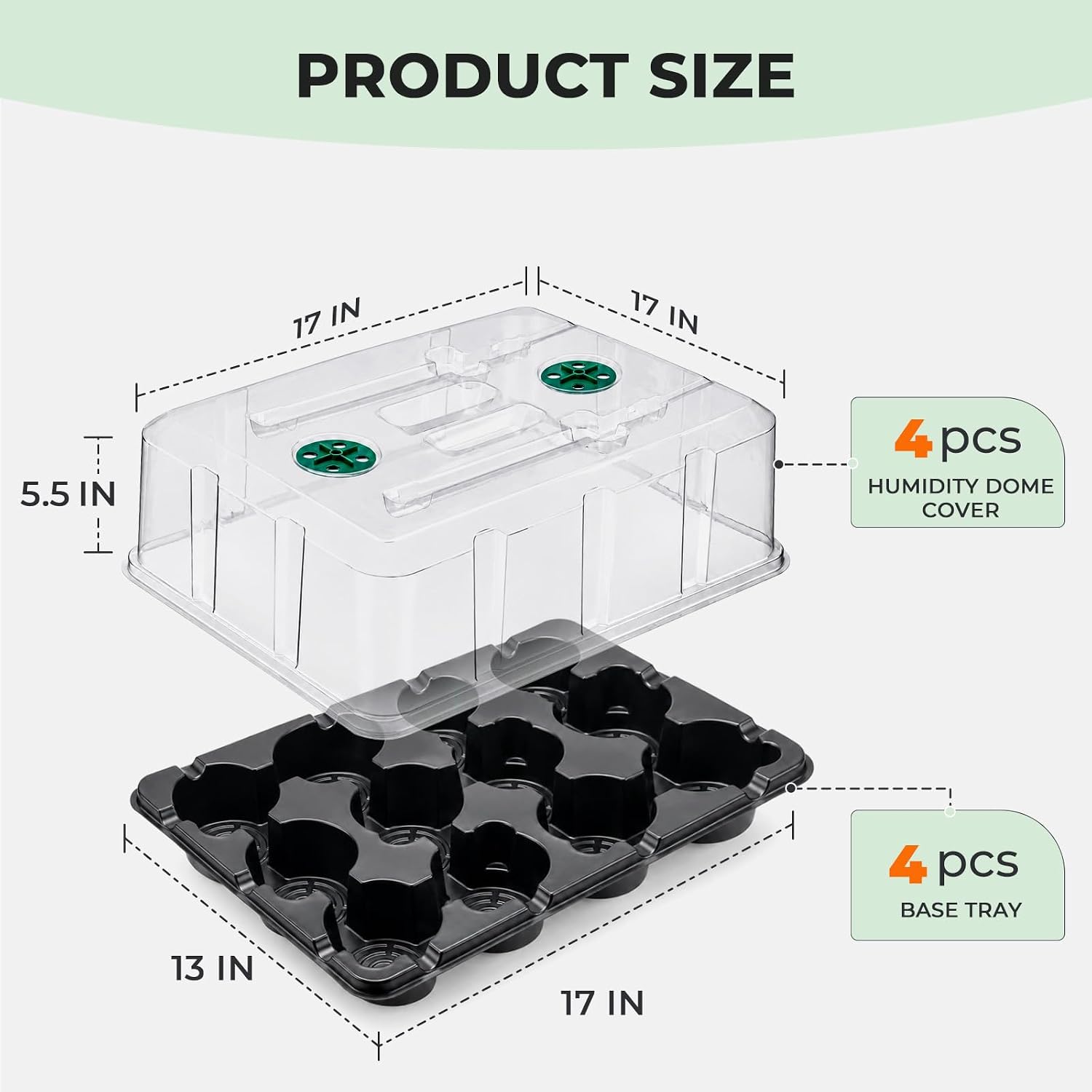 4 Inch Seed Starting Trays with Humidity Domes for Plants, 4 Pack 12-Cell Seedling Starter Trays, Plant Starter