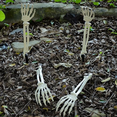 Halloween Realistic Skeleton Stakes Zombie Ghost Arm Stake Severed Plastic Skeleton Hands Yard Signs for Lawn Stakes Garden Halloween Props Decoration(10 Pcs White)