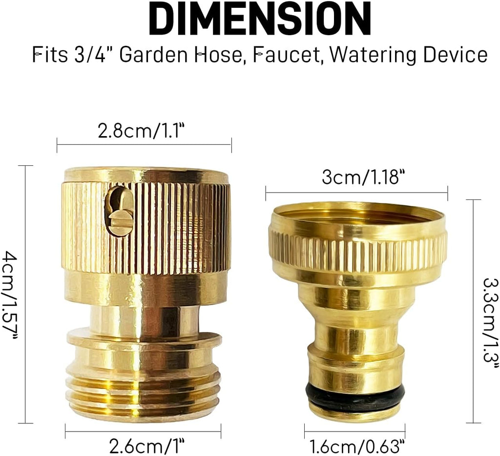 Garden Hose Quick Connect Fittings, 4 Pack Brass 3/4" GHT Water Hose Easy Connect and Disconnect Kit