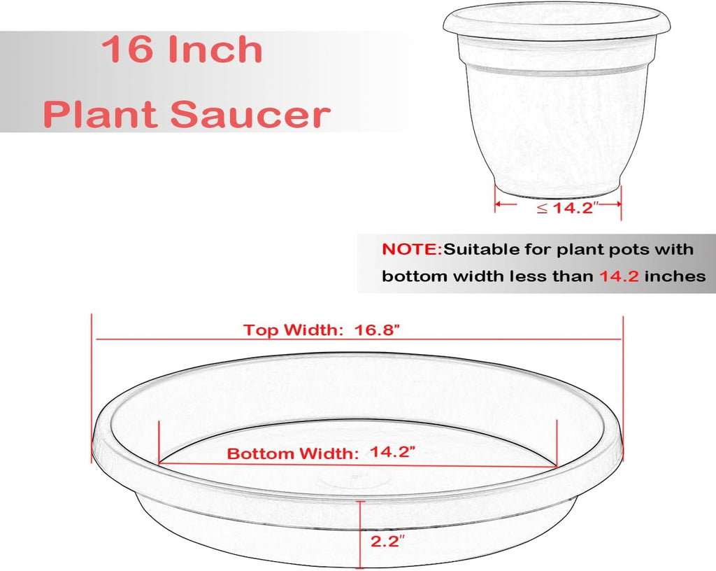 NIMYAU 2 Pack Plant Saucer 16 Inch, Durable Large Deep Plant Trays for Pots, Plant Drip Trays, Plant Water Catcher Tray