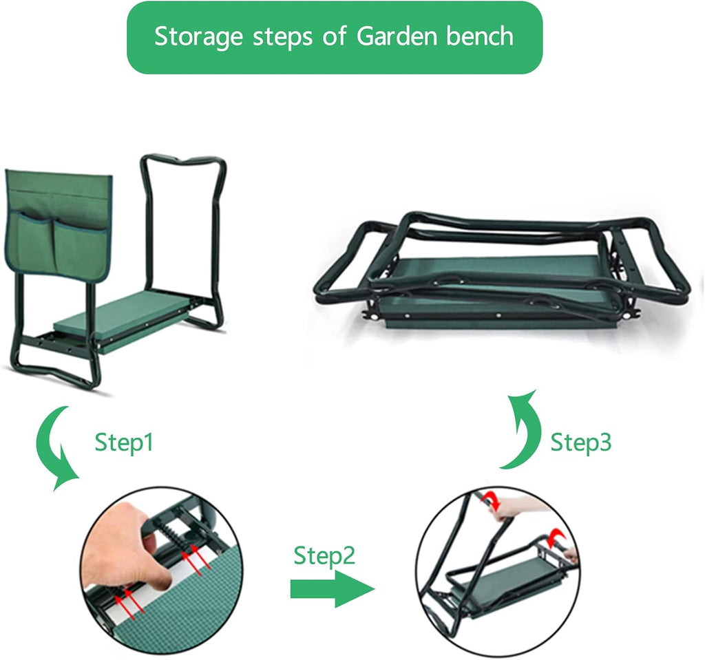 Garden Kneeler Seat Portable Garden Folding Seat EVA Foam Pad with Tool Bag Pouch