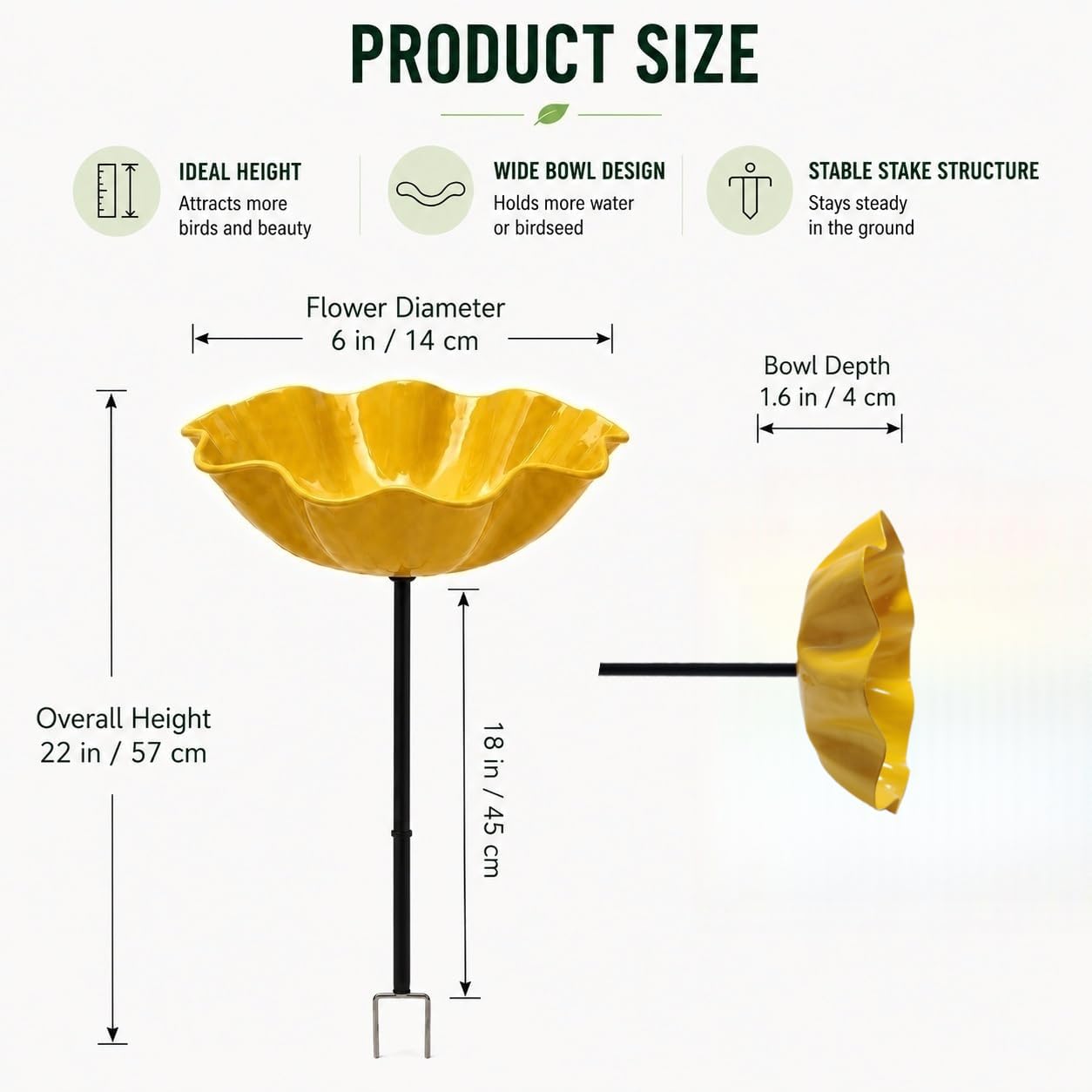 Flower Stake bird bath, Bee Watering Station, Metal Red & Yellow 3 Pack | Full Bloom Flower Design,Handcrafted