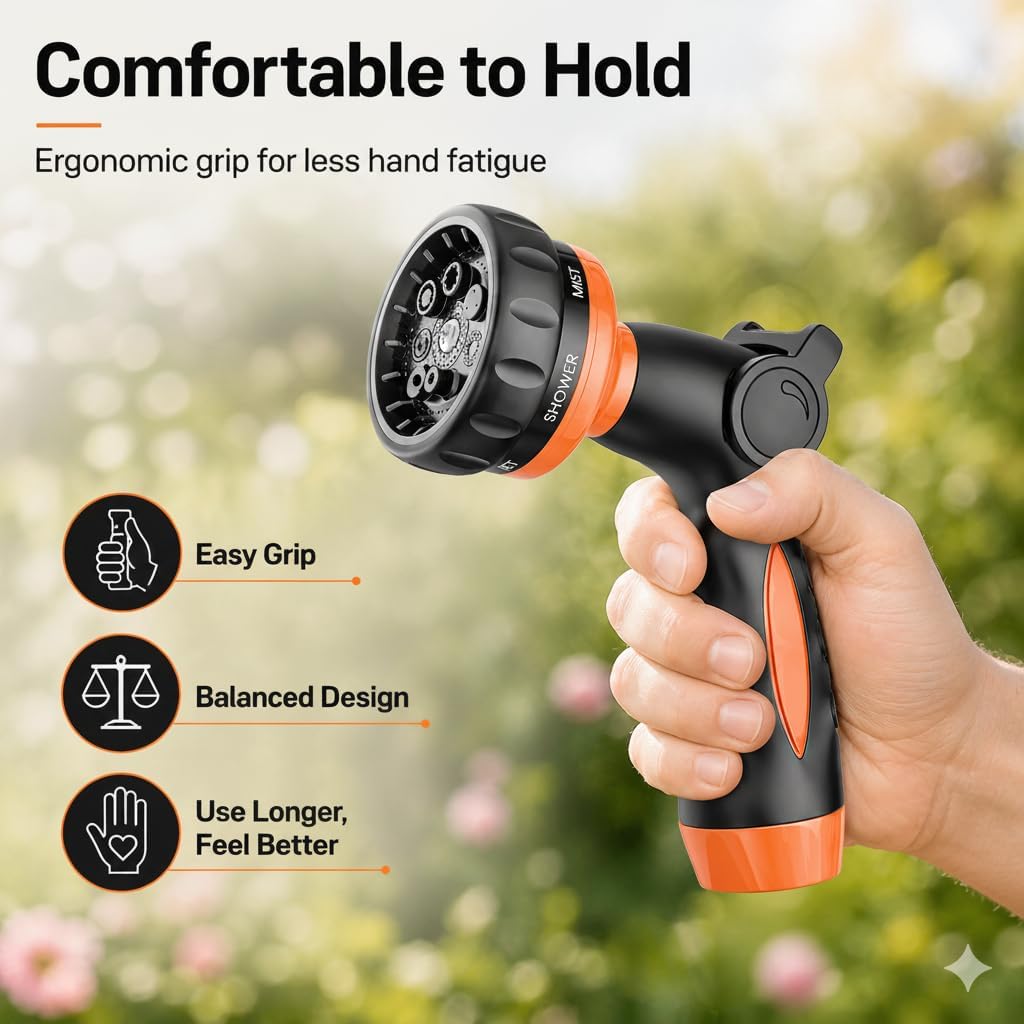 Garden Hose Nozzle Heavy Duty -Thumb Control Spray Nozzles for Garden Hose High Pressure, 7 Patterns Water Hose Nozzle