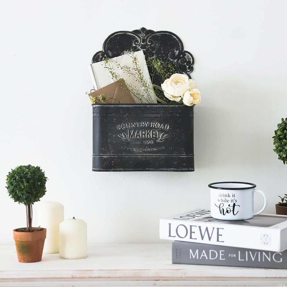 Black Metal Wall Planter - Outdoor Indoor Hanging Rustic Mount for Farmhouse Decor