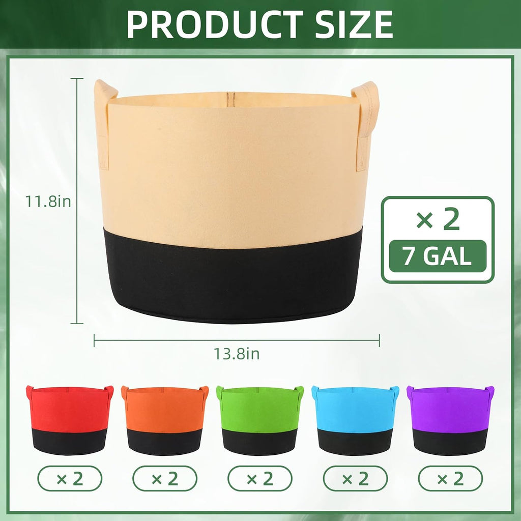 12 Pack 7 Gallon Grow Bags Colorful Fabric Plant Pots with Handles 7 Gal Garden Grow Bags Fabric Grow Pots Plant