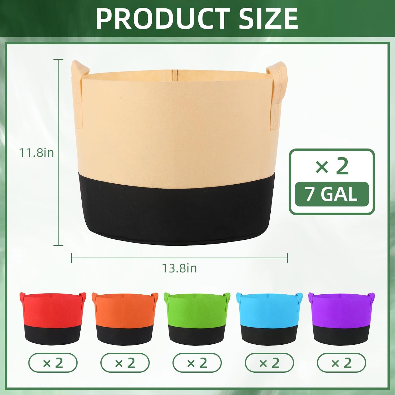 12 Pack 7 Gallon Grow Bags Colorful Fabric Plant Pots with Handles 7 Gal Garden Grow Bags Fabric Grow Pots Plant