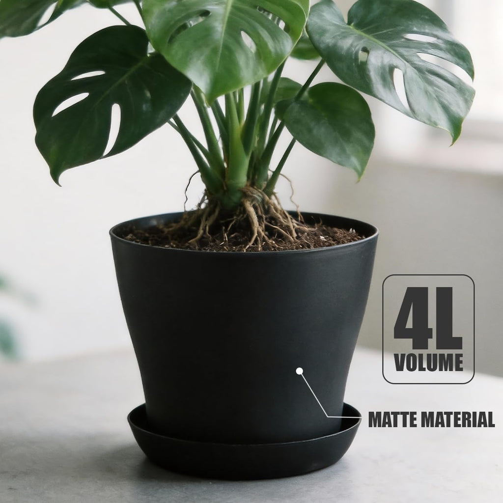8inch Plant Pot with Large Drainage Holes &Saucer for Indoor Outdoor Plants | 6 Pack 8" Plastic Nursery Pots- Garden