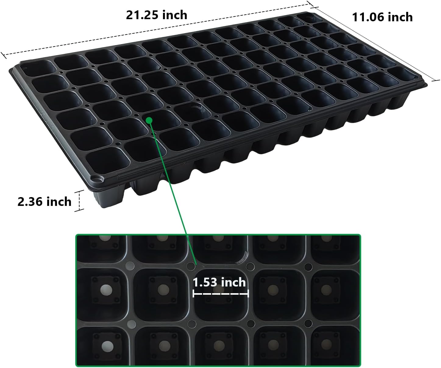 RooTrimmer Deep 72 Cell Seedling Trays, Thick Durable 72 Cell Plug Tray Big Cell Seed Trays for 1020 Flat Trays