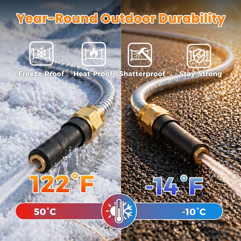 Expandable Metal Garden Hose 50 FT - 304 Stainless Steel Water Hose 50 FT - Lightweight non Kinking Flexible Garden