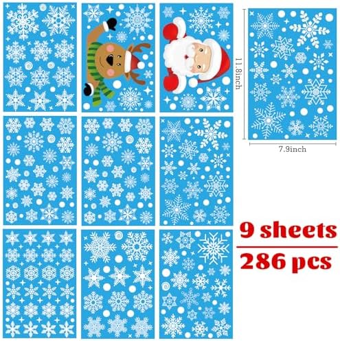 286 PCS Christmas Decorations Snowflake Window Clings Stickers for Glass Xmas Window Decorations