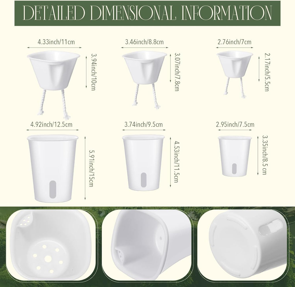 18 Pcs Self Watering Pots Plastic Plant 3 Sizes Flower Plant Pot with Inner White Flower Pots for Indoor House Plants