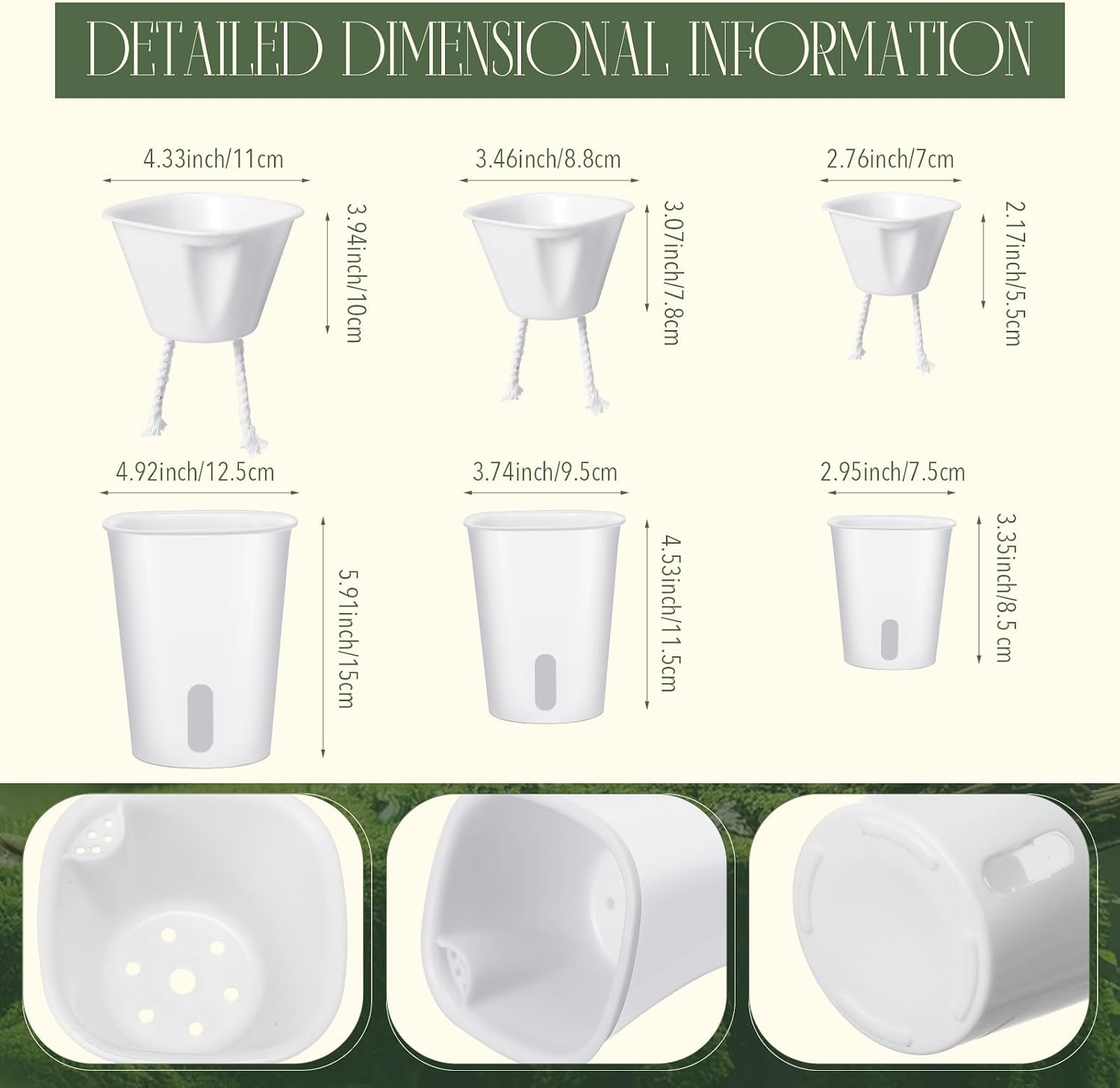 18 Pcs Self Watering Pots Plastic Plant 3 Sizes Flower Plant Pot with Inner White Flower Pots for Indoor House Plants