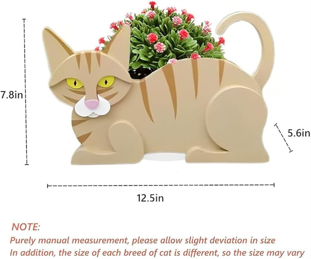 Yellow Cat Planter Pots, Animal Shaped Flower Pot | Cute Plant Gift for Women and Pet Lovers, Indoor Outdoor Garden