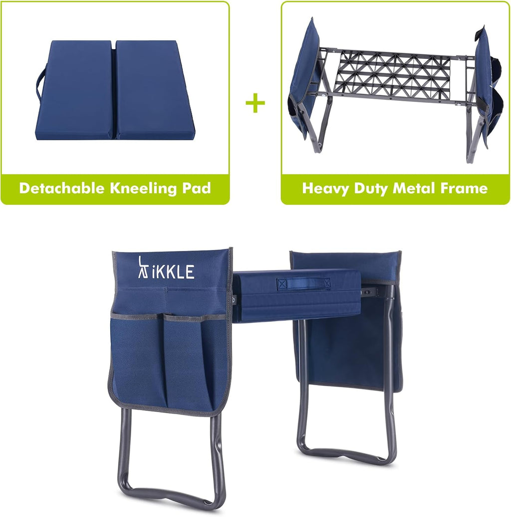 ikkle Garden Kneeler and Seat Heavy Duty, 330lbs/150kg Support | Foldable Gardening Stool with Thicker & Wider Soft