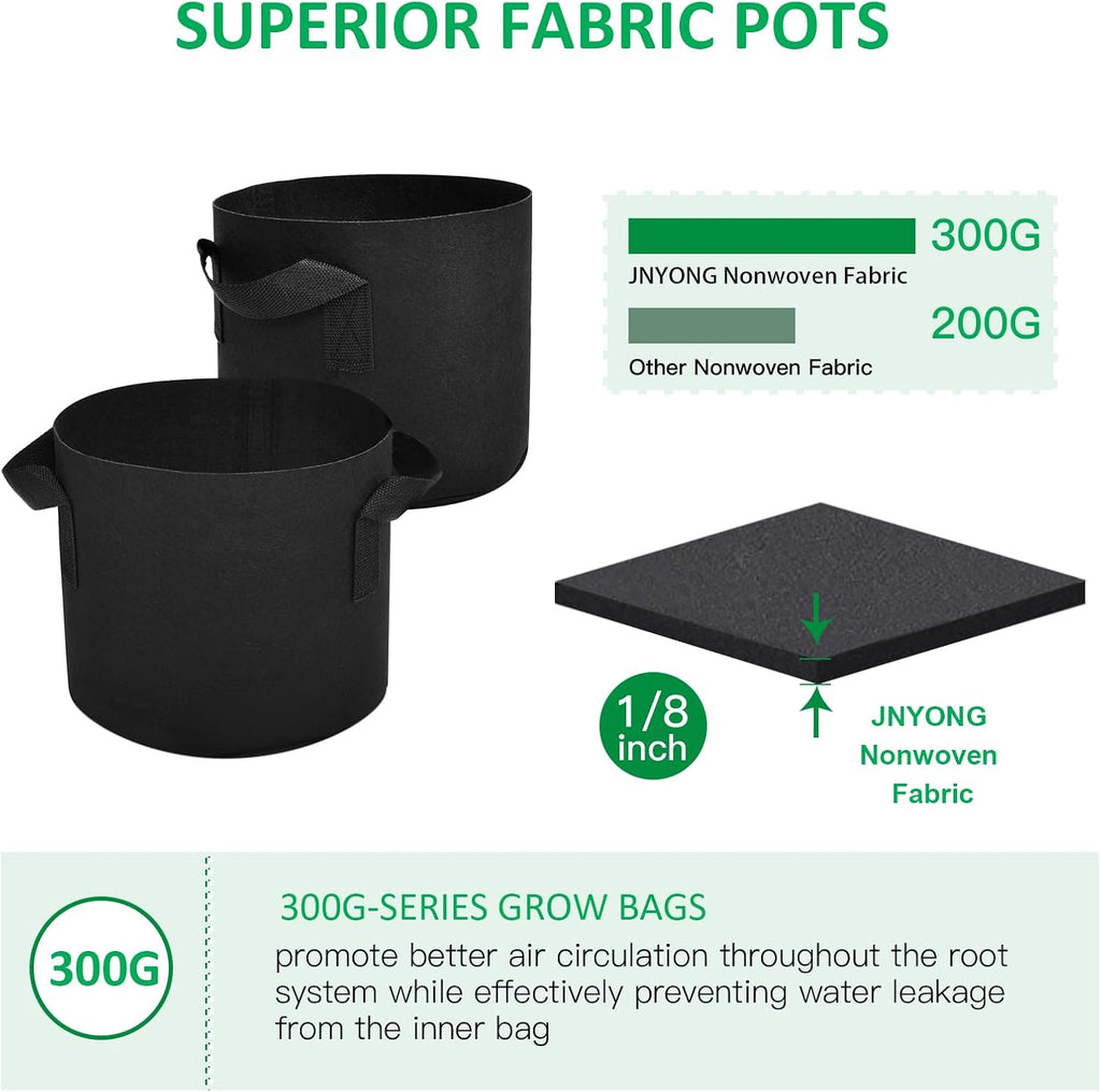JNYONG 24-Pack 5 Gallon Thickened Non-Woven Grow Bags | Aeration Fabric Pots with Handles