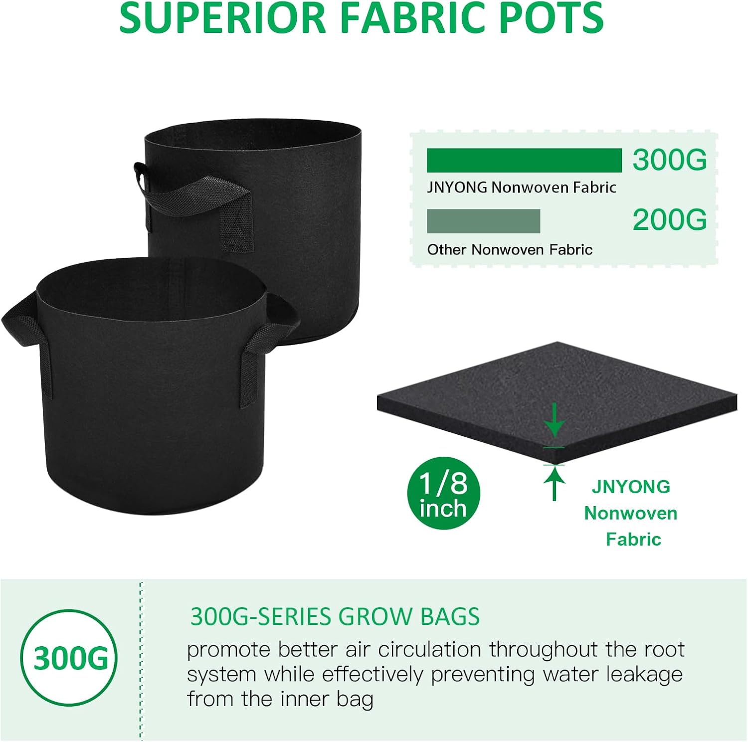JNYONG 24-Pack 5 Gallon Thickened Non-Woven Grow Bags | Aeration Fabric Pots with Handles