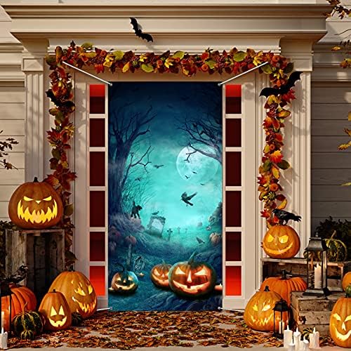 Tatuo Halloween Door Cover Cemetery Moon Dead Tree, 70.87 x 35.43 Inch
