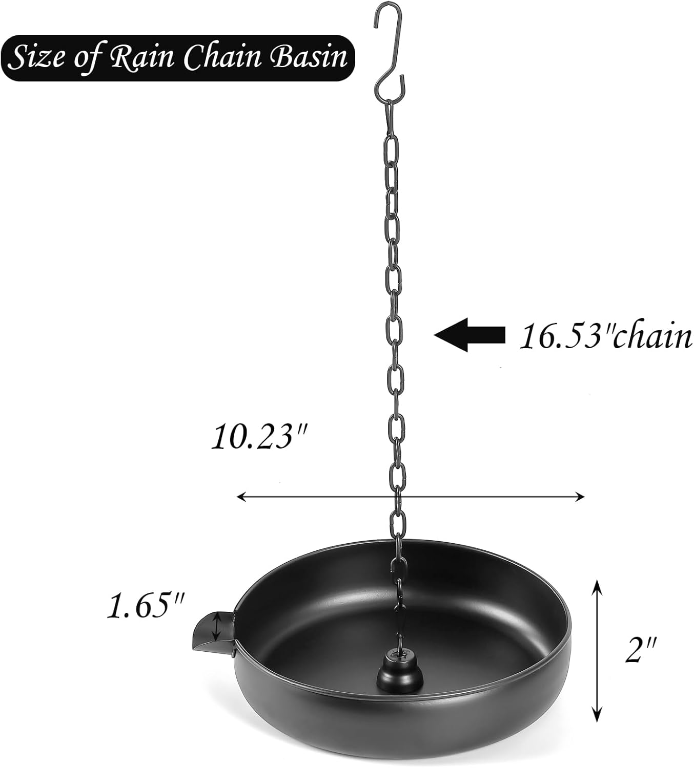 Rain Chain Anchoring Basin, Metal Bowl for Rain Chain Downspout Gutters, Black Rain Chain Basin of Chain Display for