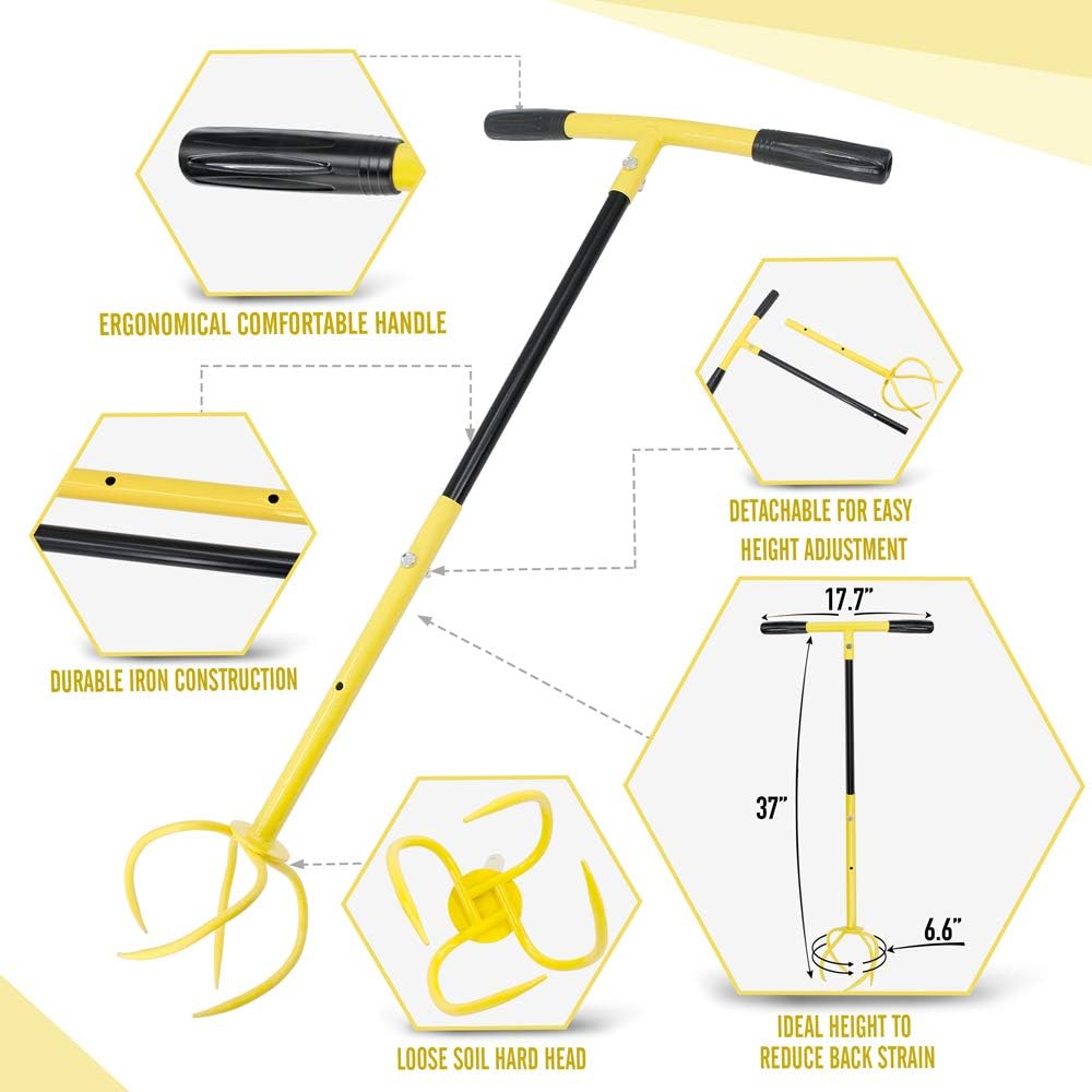 Altdorff Hand Tiller for Gardening, Garden Claw Manual Tiller with Ergomomic Handle, Steel Cultivator Tiller Lawn