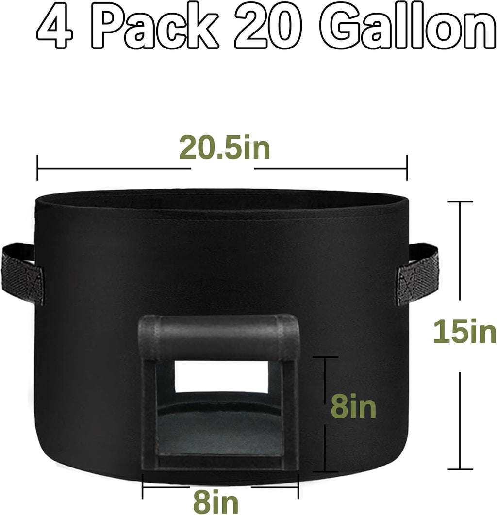 TCBWFY 20Gallon Potato Grow Bags with 2 Flaps,4 Pack Heavy Duty 14oz/yd² Potato Grow Bags,Planting Bag with Sturdy