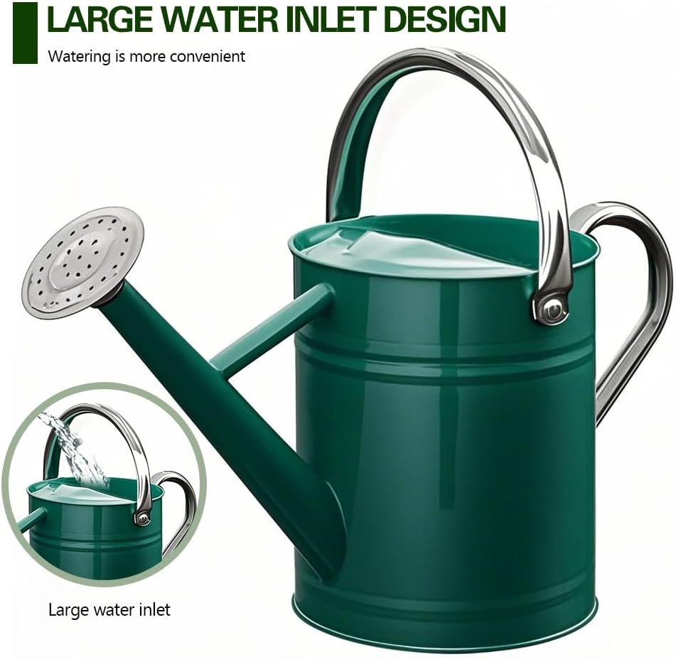 Metal Watering Can for Outdoor Plants, Watering Can Decor 1 Gallon (Green) | Galvanized Metal Watering Can with