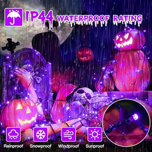 Guhope 66FT 200 LED Halloween Lights, Purple Halloween Lights Outdoor with 8 Lighting Modes, Waterproof String Lights for Halloween Christmas Outdoor Party Yard Garden Decoration
