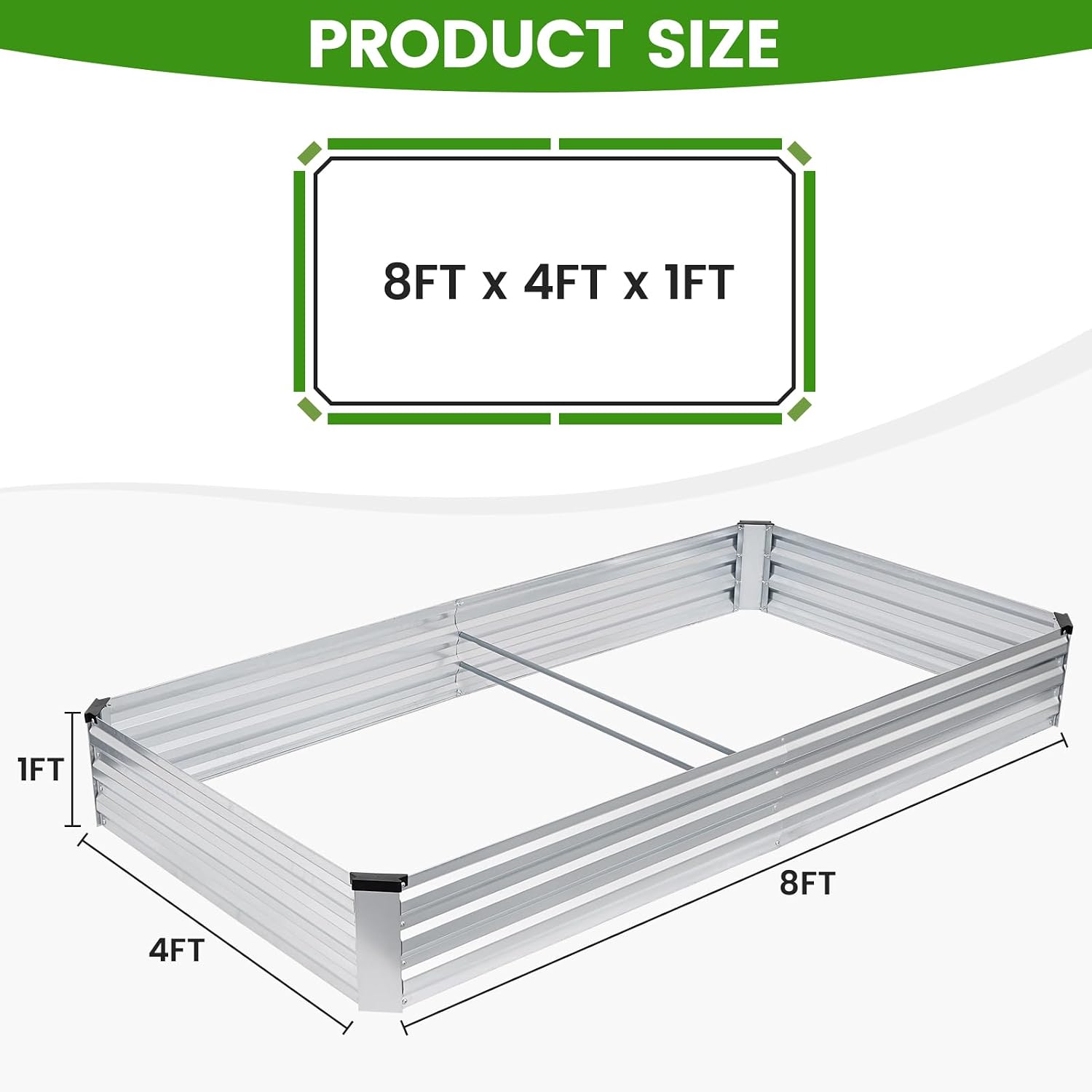 G GOOD GAIN 2Pcs Galvanized Raised Garden Bed 8x4x1ft for Herbs, Silver | Metal Planter Box Outdoor, Rectangular Raised
