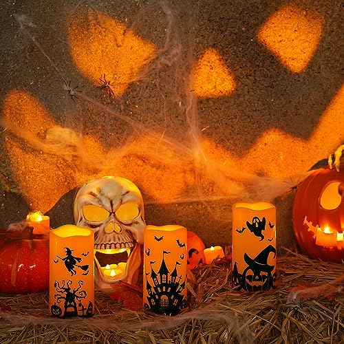 Homemory Halloween Waterproof Flameless LED Pillar Candle with Timer Remote