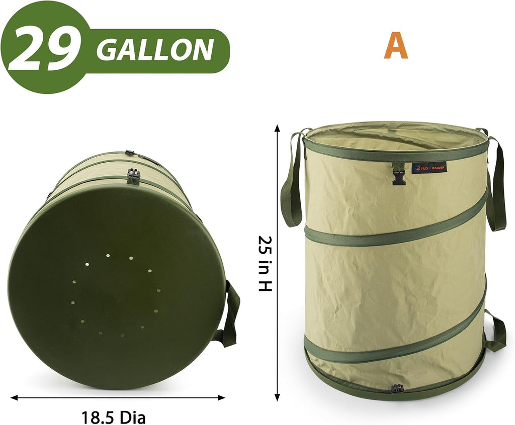 YUDI & GARDEN 29 Gallon Hard Bottom Collapsible Trash Can, 2-Pack | Heavy Duty, Collapsible Garden Bag, For Weeds