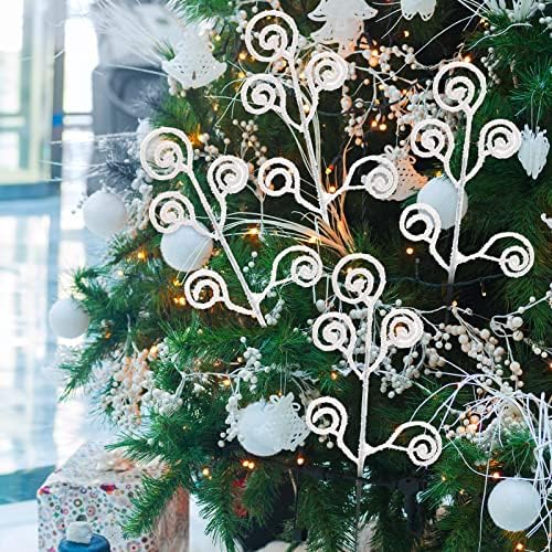 Ysleen 50 Pcs Glitter Tree Picks and Sprays Twigs Branches, White