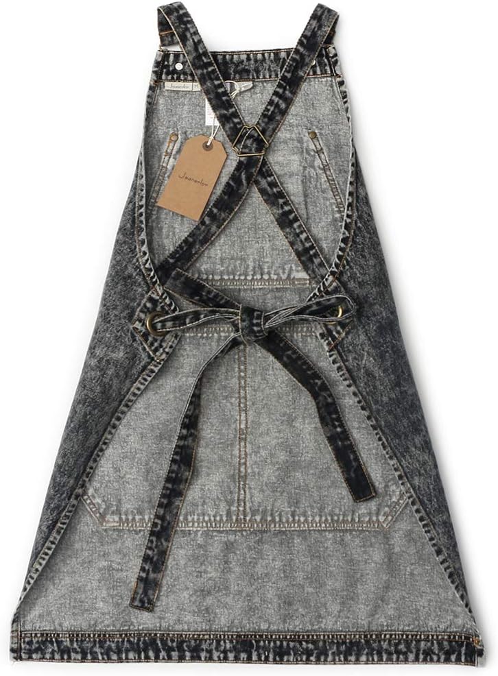 Jeanerlor - Denim Apron with Pockets for Hair Stylist Gardening Craftsmen Barista Women Hairdresser Jean Work Apron