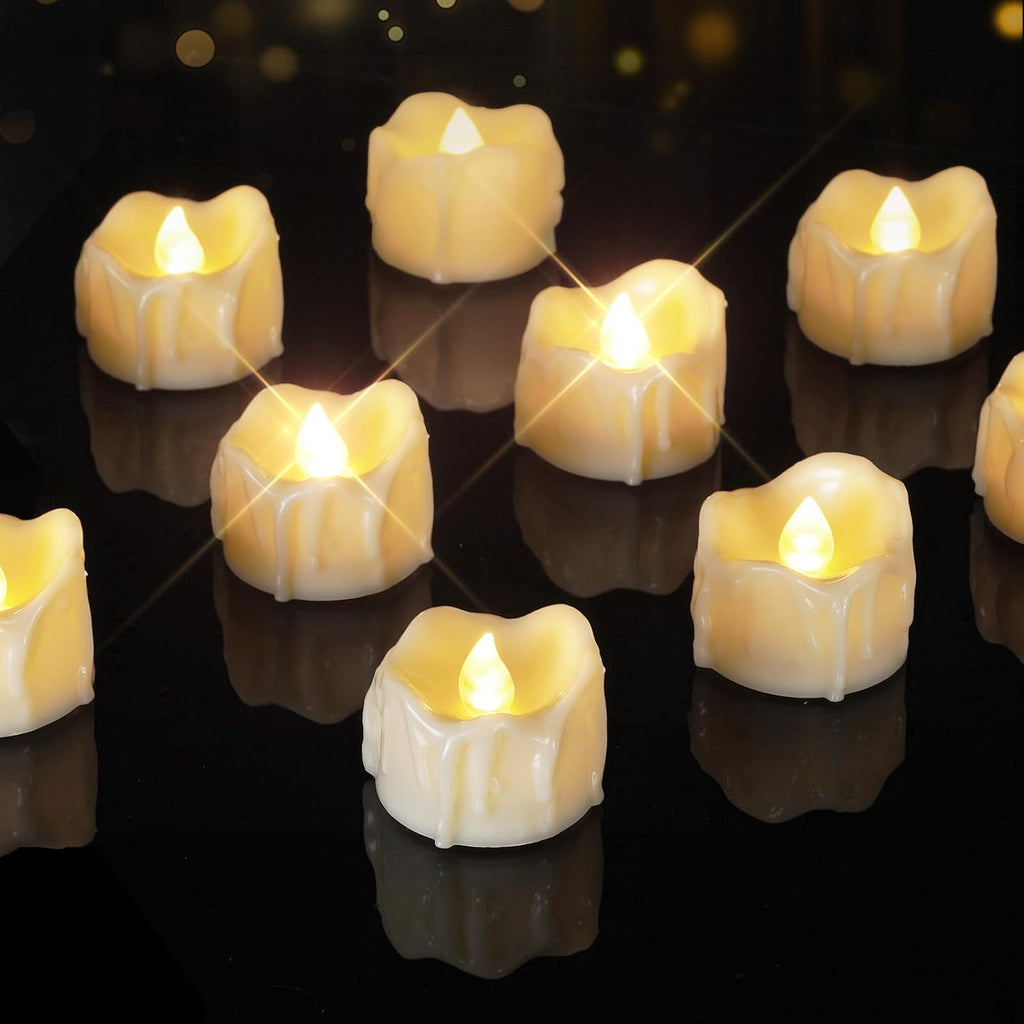 Homemory 24Pack Dripping Flameless LED Tea Lights,1.58"x 1.2",White Body
