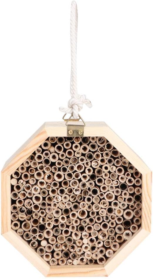 Mason Bee House Wooden Hexagon Bee Habitat Room Hotel Nesting Box Backyard Hanging Decoration