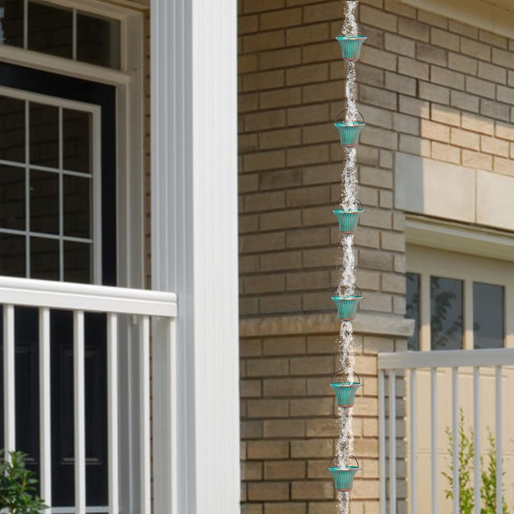 11ft Rain Chains with 12-Cup for Gutters,Eaves, Drainage | Metal Rain Catcher Chain, Replacement Downspout, Adjustable