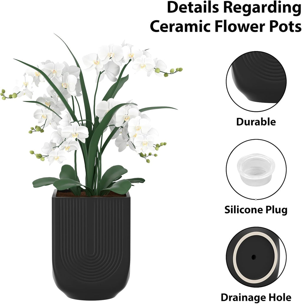 Ceramic Planter, 6 Inch Plant Pot with Drainage, Matte Black | Indoor Outdoor Use, Flower Pot for Plants, Home Garden