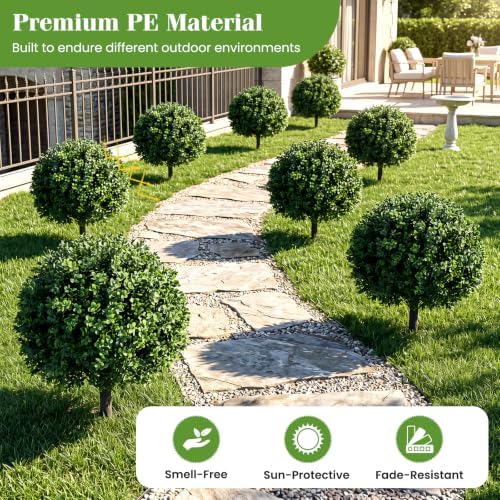 Goplus 27" Artificial Boxwood Topiary Trees Set of 2 with Ground Spikes