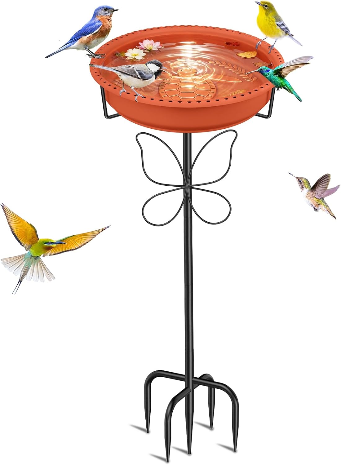 Gtongoko Metal Bird Bath for Outdoors, 34" Tall Bird Bath with 12" Removable Bowl, Heavy Duty 5-Prong Stable Base, Easy-to-Clean Heavy Duty Birdbath & Bird Feeder for Garden, Patio, Yard